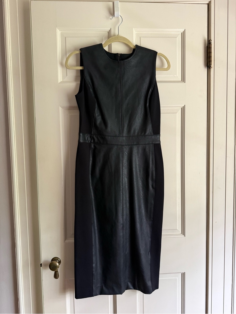 SPANX Black Faux Leather Paneled Sheath Dress